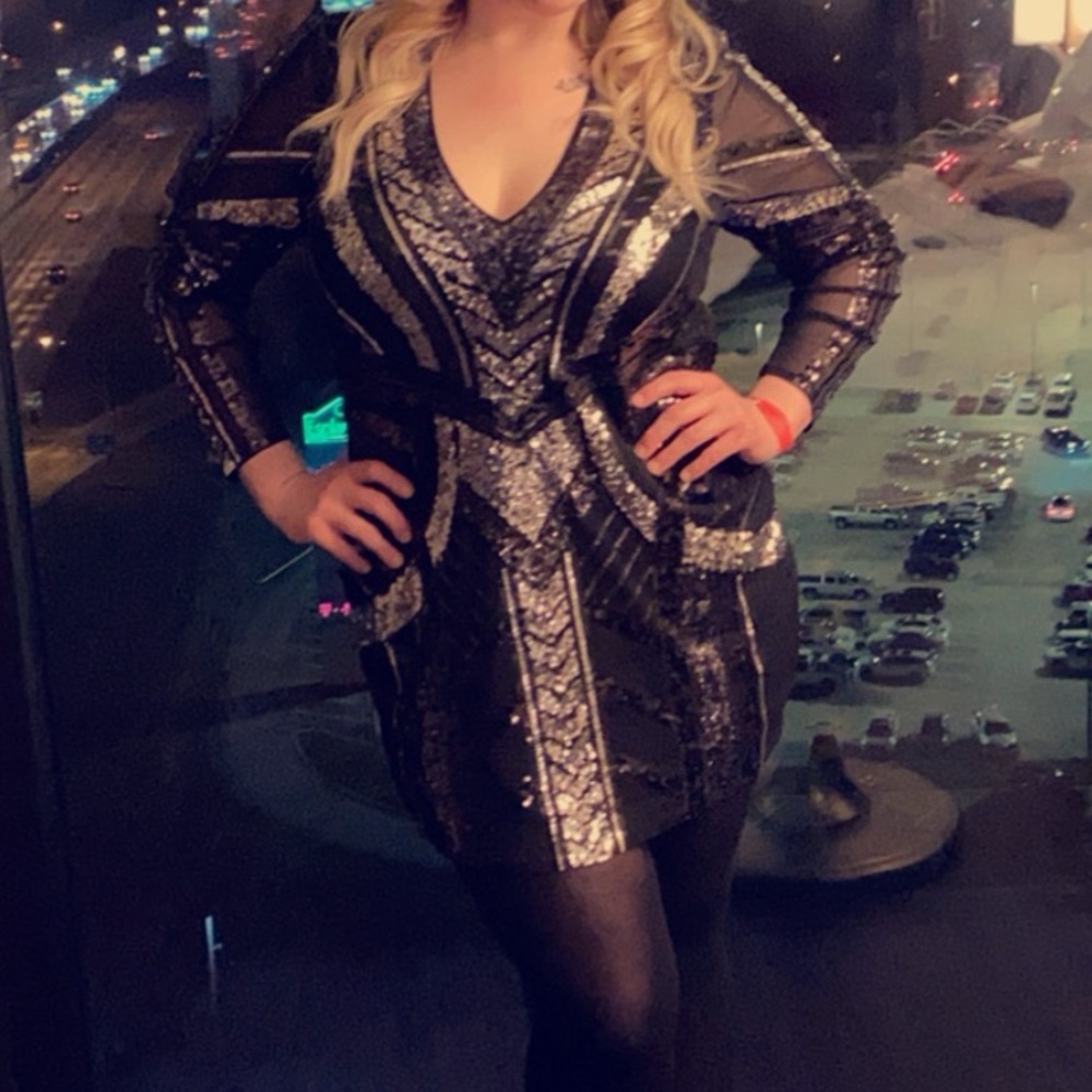 Express Black and Silver Sequin Mini Bodycon Dress